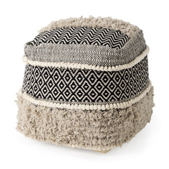 Darika Black/White/Gray Cotton Pouf - Ornate Home