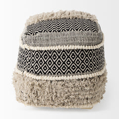 Darika Black/White/Gray Cotton Pouf - Ornate Home