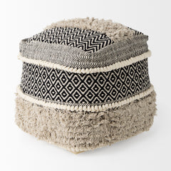 Darika Black/White/Gray Cotton Pouf - Ornate Home
