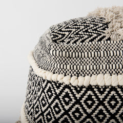 Darika Black/White/Gray Cotton Pouf - Ornate Home