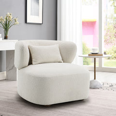 Darius Beige Boucle Accent Chair w/Pillow - Ornate Home