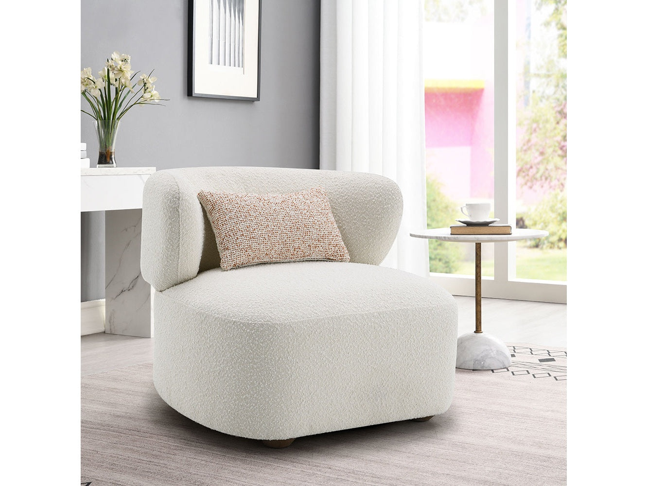 Darius Beige Boucle Accent Chair w/Pillow - Ornate Home