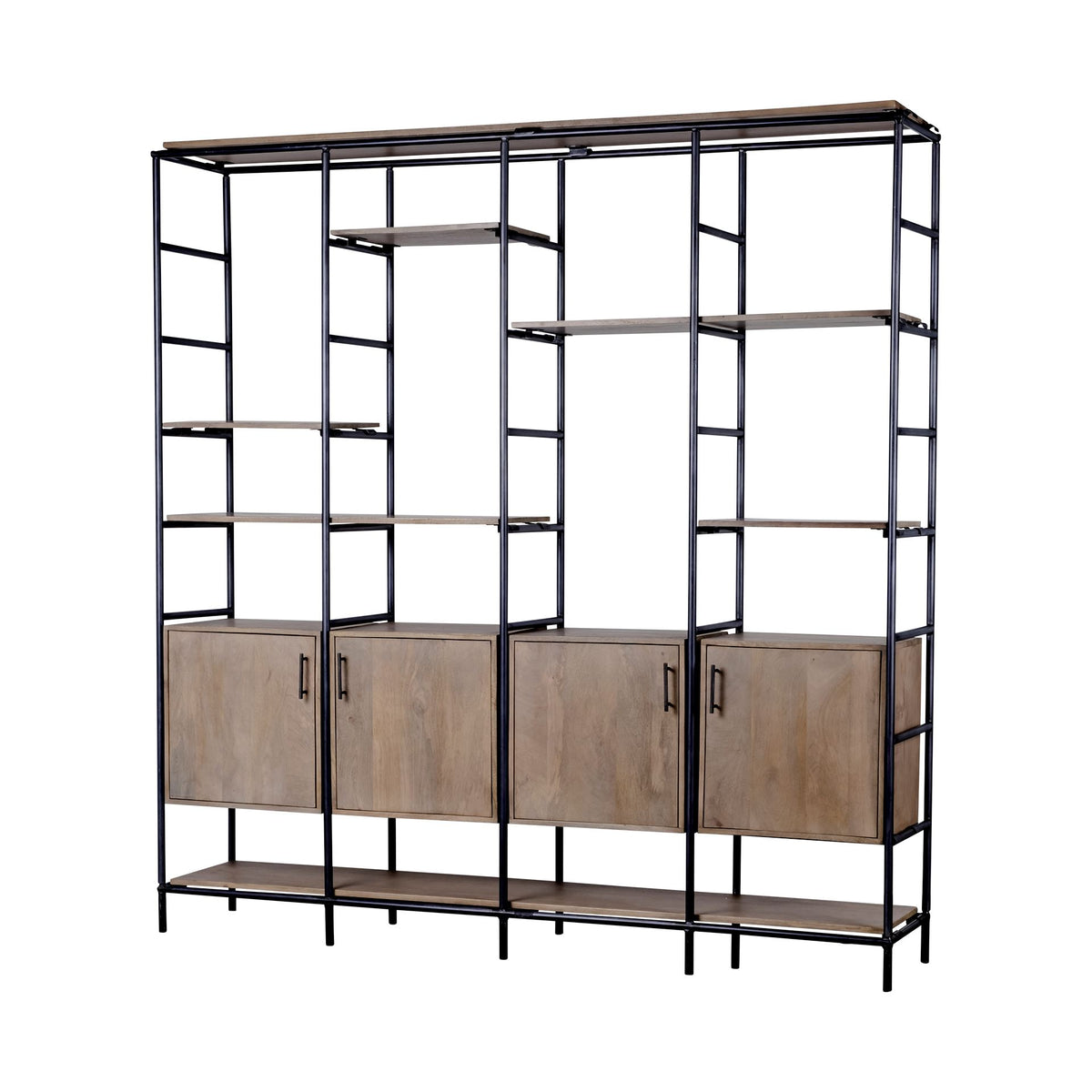 Darius Medium Brown Wood and Metal Multi-Shelf Shelving Unit - Ornate Home