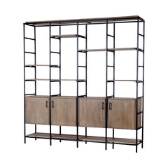 Darius Medium Brown Wood and Metal Multi-Shelf Shelving Unit
