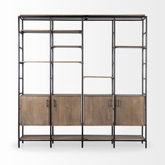 Darius Medium Brown Wood and Metal Multi-Shelf Shelving Unit