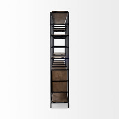 Darius Medium Brown Wood and Metal Multi-Shelf Shelving Unit