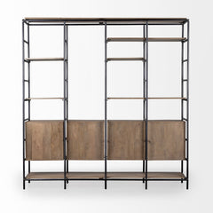 Darius Medium Brown Wood and Metal Multi-Shelf Shelving Unit