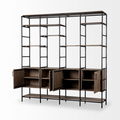 Darius Medium Brown Wood and Metal Multi-Shelf Shelving Unit