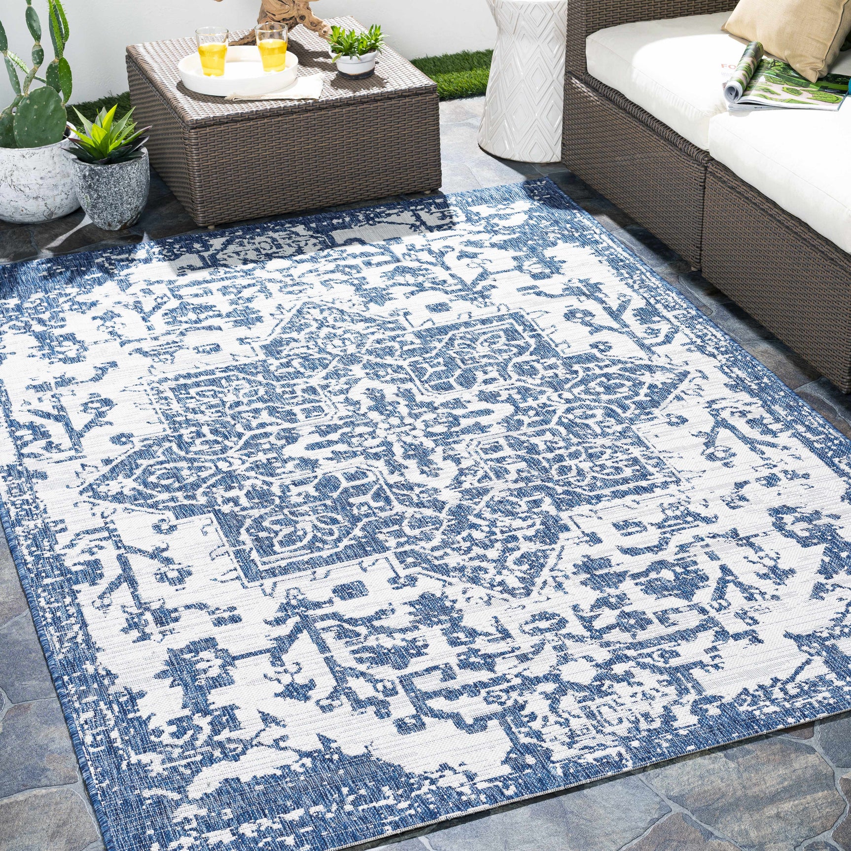 Dark Blue Kilmacolm Indoor & Outdoor Area Rug - Clearance - Ornate Home