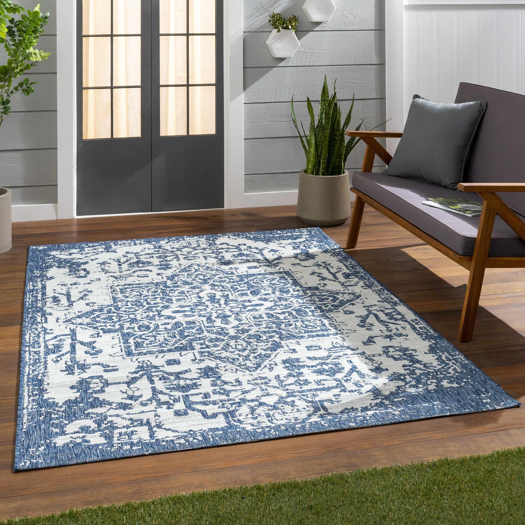 Dark Blue Kilmacolm Indoor & Outdoor Area Rug - Clearance - Ornate Home