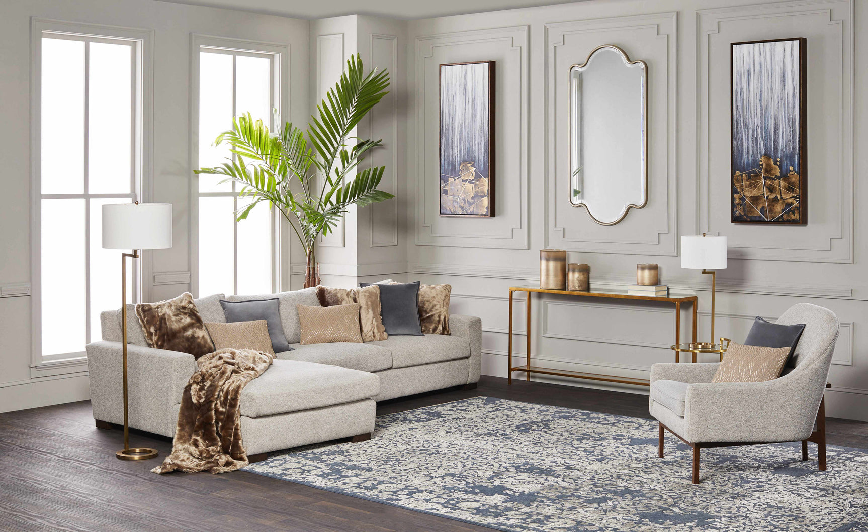 Darmstadt Abstract Gold and Blue Canvas Wall Art - Ornate Home