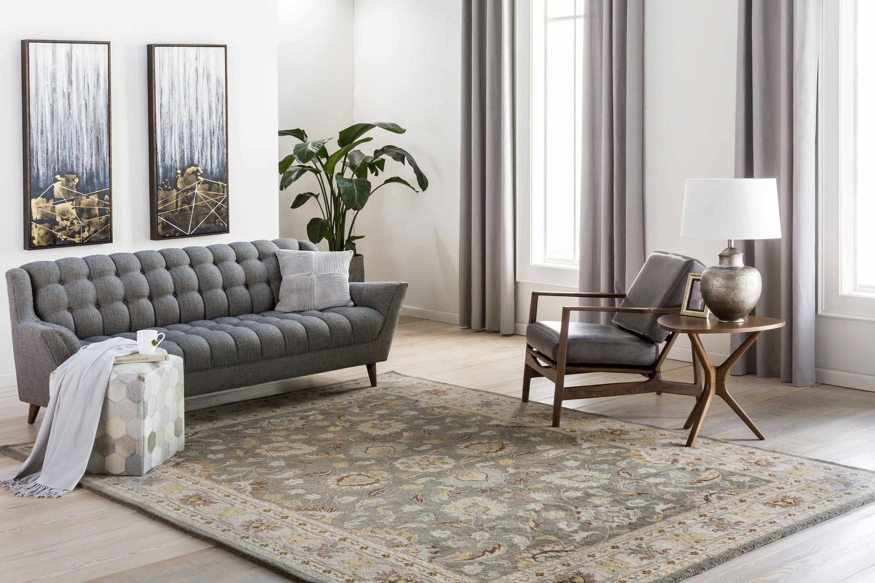 Darmstadt Abstract Gold and Blue Canvas Wall Art - Ornate Home