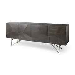 Darwin Brown/Gold Solid Wood Metal Base 4 Cabinet Door Sideboard - Ornate Home