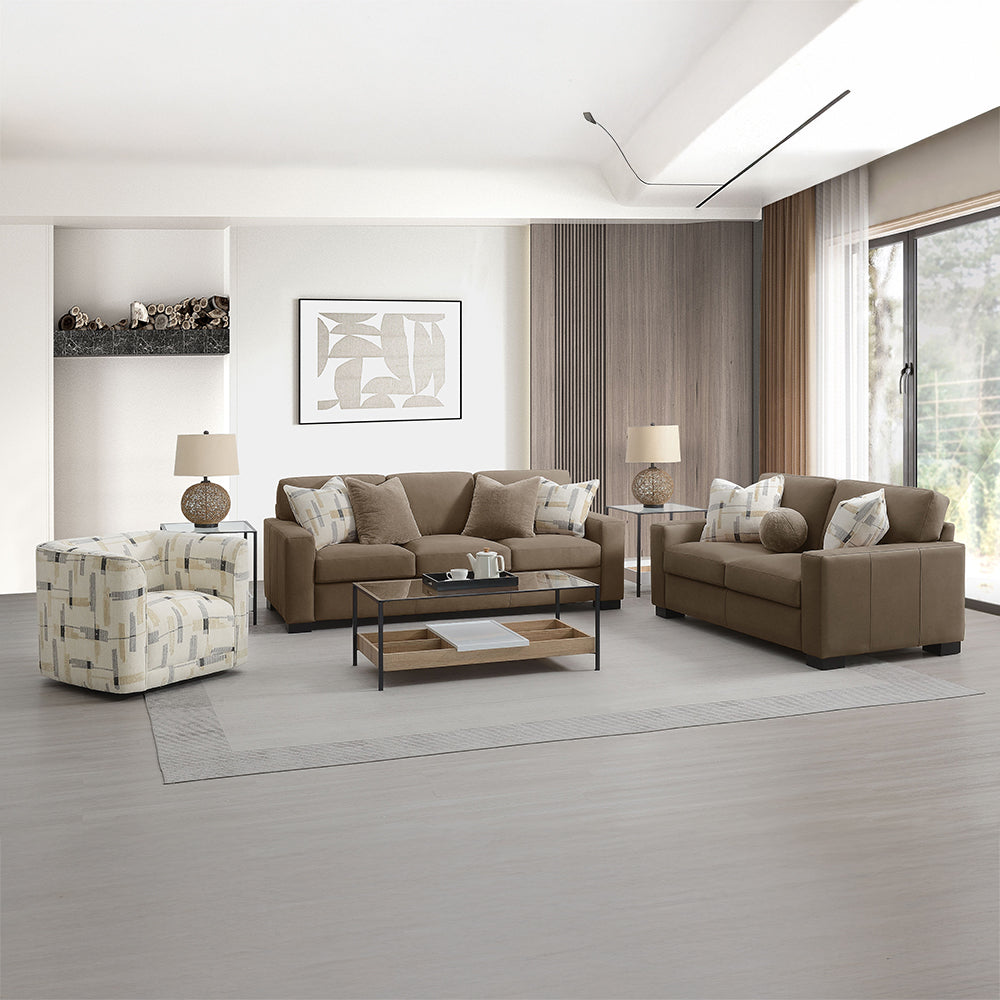 Darya Suede Brown Loveseat w/3 Pillows - Ornate Home