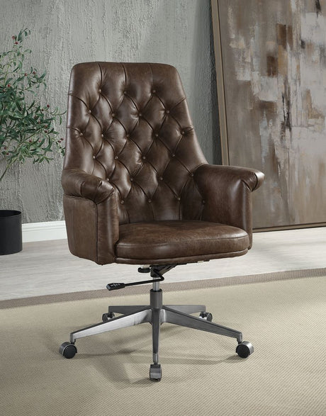 Dasan Dark Brown/Iron Swivel Office Chair - Ornate Home
