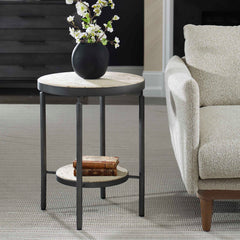 Dauntless Black/Yellow Travertine Side Table - Ornate Home