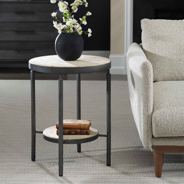 Dauntless Black/Yellow Travertine Side Table - Ornate Home