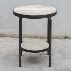Dauntless Black/Yellow Travertine Side Table - Ornate Home