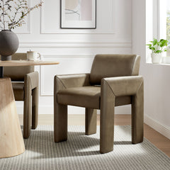 Daven Mushroom Vegan Leather Dining Armchair - Ornate Home