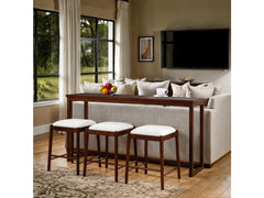 Daventry Walnut/Beige Sofa Table w/ 3 Backless Counter Ht Stools - Ornate Home
