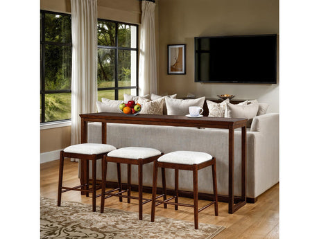 Daventry Walnut/Beige Sofa Table w/ 3 Backless Counter Ht Stools - Ornate Home
