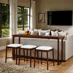 Daventry Walnut/Beige Sofa Table w/ 3 Backless Counter Ht Stools - Ornate Home