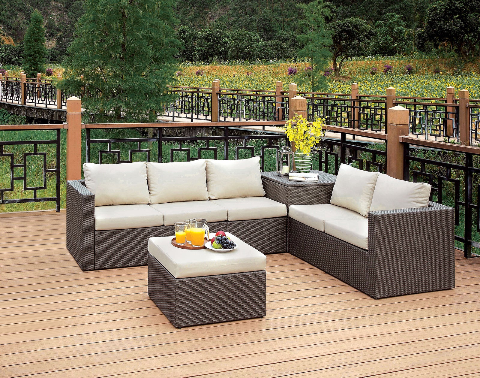 Davina Brown/Beige Outdoor Sectional - Ornate Home
