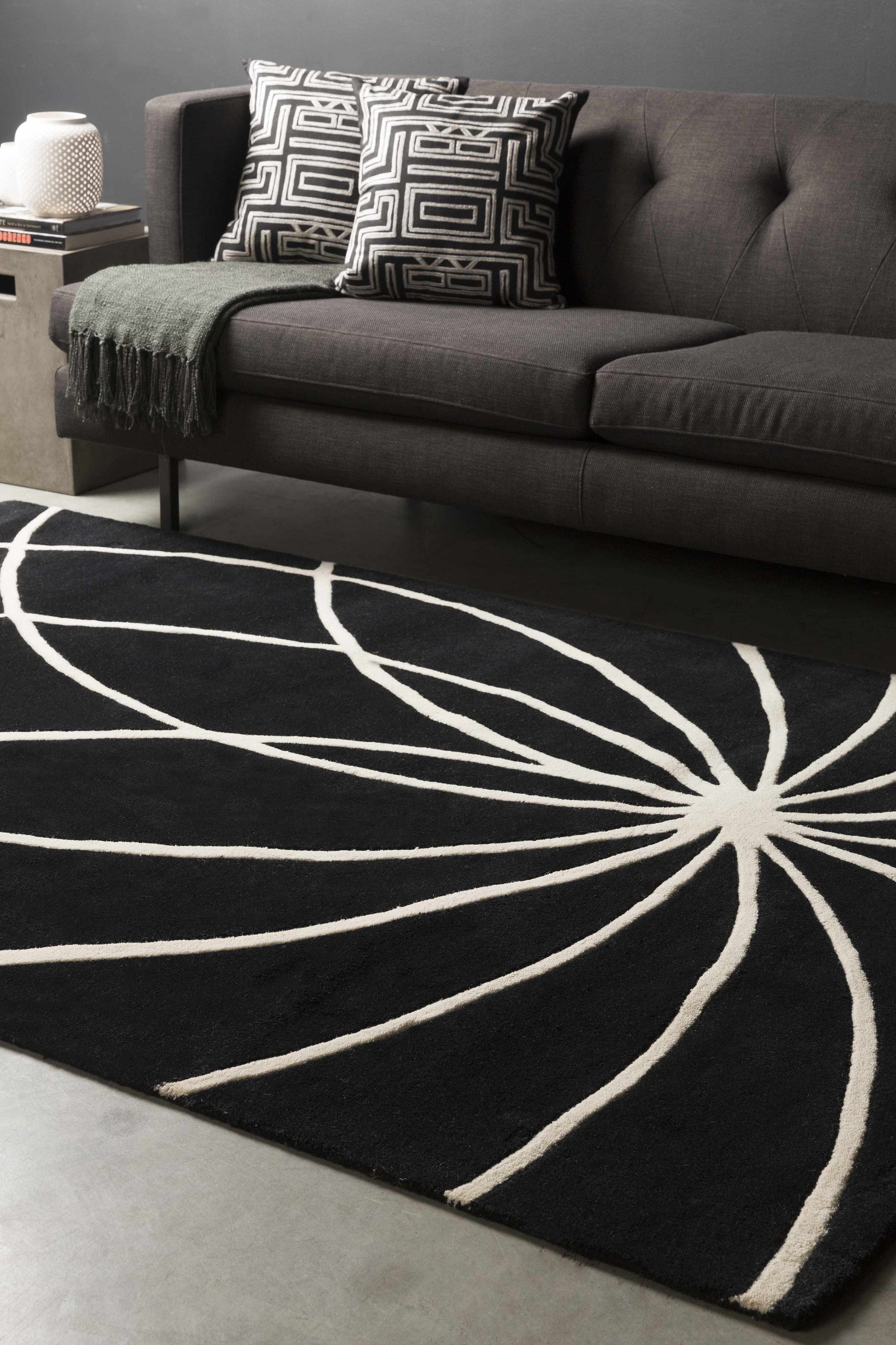 Davison Black Geometric Wool Carpet - Ornate Home