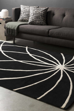 Davison Black Geometric Wool Carpet - Ornate Home