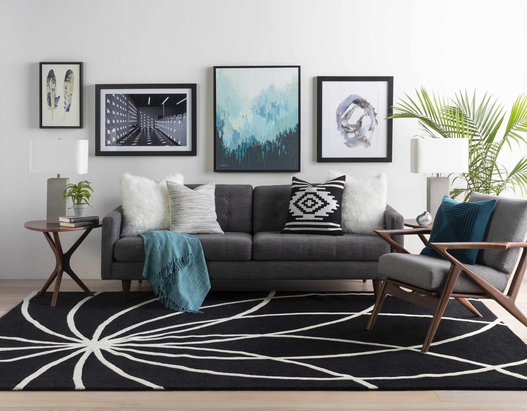 Davison Black Geometric Wool Carpet - Ornate Home