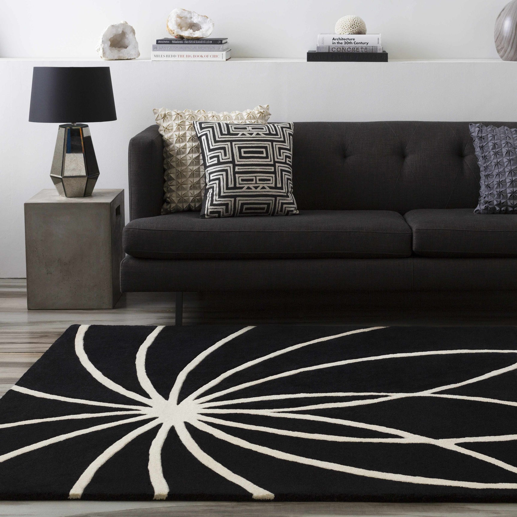 Davison Black Geometric Wool Carpet - Ornate Home