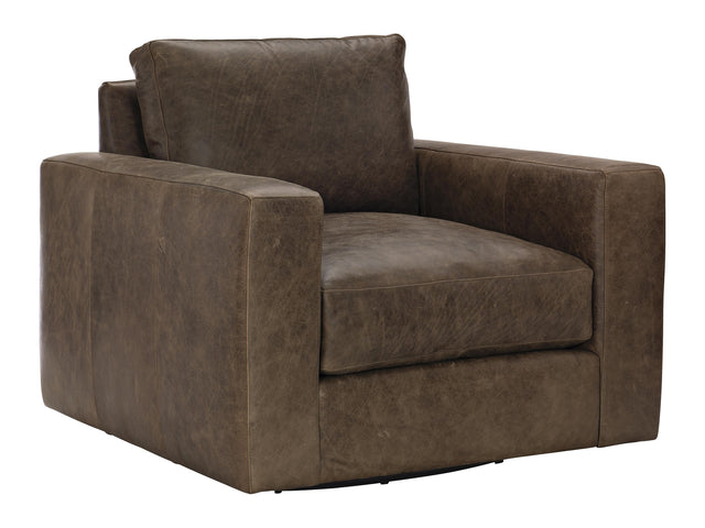 Dawkins Brown Leather Swivel Chair - Ornate Home