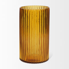 Dawn Amber 11.4" Ribbed Glass Vase - Ornate Home