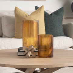 Dawn Amber 11.4" Ribbed Glass Vase - Ornate Home