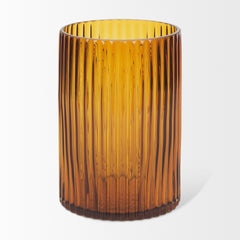 Dawn Amber 8" Ribbed Glass Vase - Ornate Home