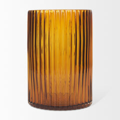 Dawn Amber 8" Ribbed Glass Vase - Ornate Home