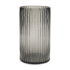 Dawn Gray 11.4" Ribbed Smoke Glass Vase - Ornate Home