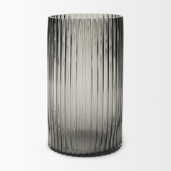 Dawn Gray 11.4" Ribbed Smoke Glass Vase - Ornate Home
