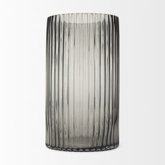 Dawn Gray 11.4" Ribbed Smoke Glass Vase - Ornate Home