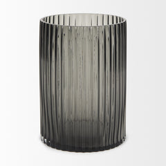Dawn Gray 8" Ribbed Smoke Glass Vase - Ornate Home