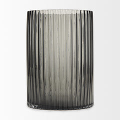 Dawn Gray 8" Ribbed Smoke Glass Vase - Ornate Home