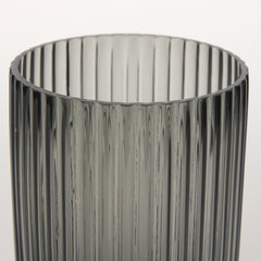 Dawn Gray 8" Ribbed Smoke Glass Vase - Ornate Home