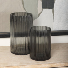 Dawn Gray 8" Ribbed Smoke Glass Vase - Ornate Home