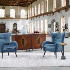Dax Blue/Woodtone Mid-Century Accent Chair - Ornate Home