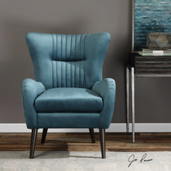 Dax Blue/Woodtone Mid-Century Accent Chair - Ornate Home