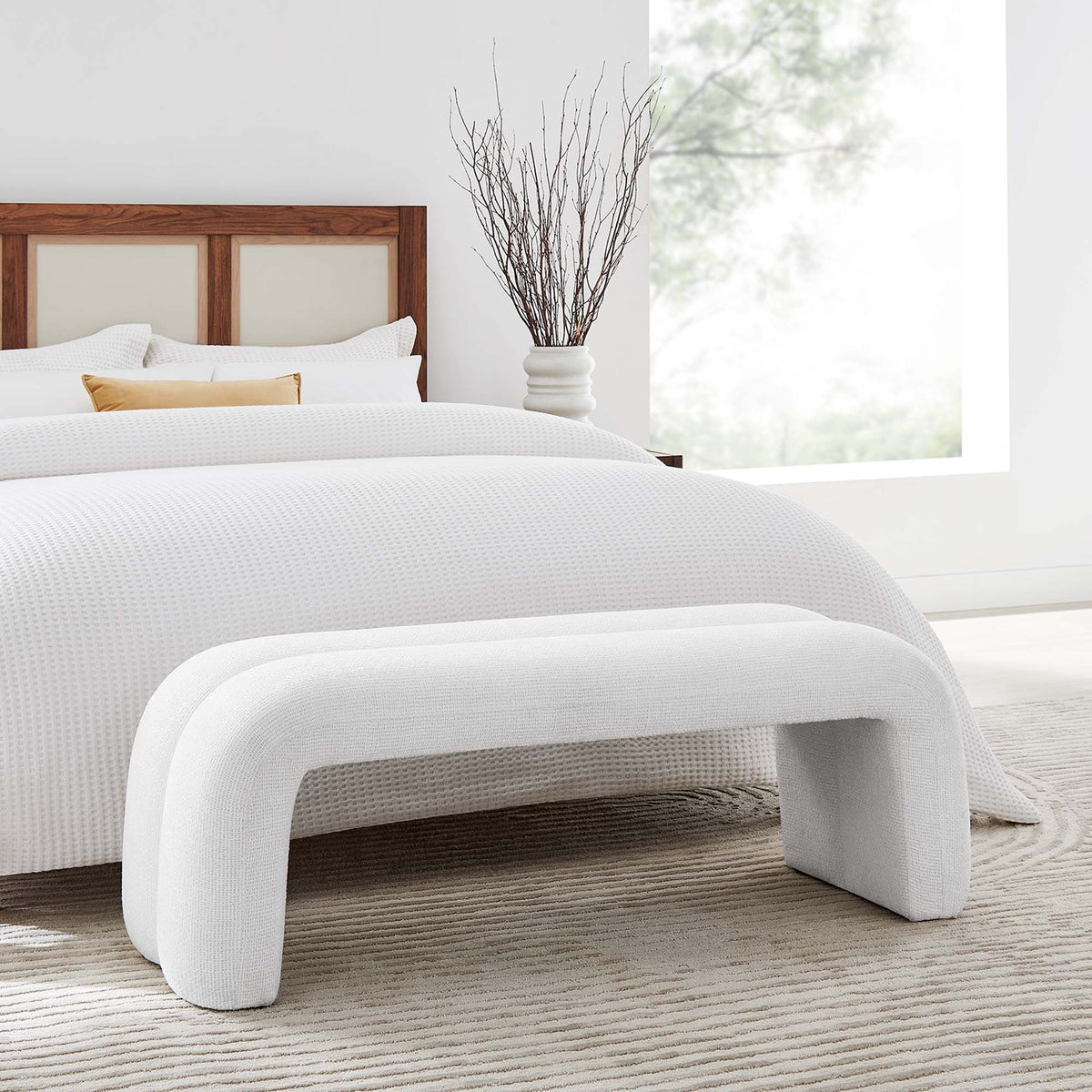 Dax Frost 50.5" Chenille Upholstered Accent Bench - Ornate Home