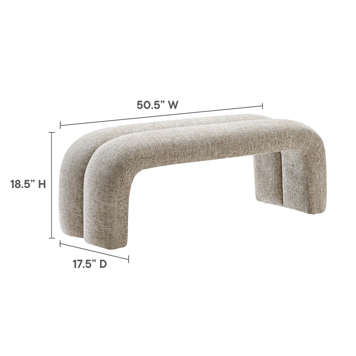 Dax Khaki 50.5" Chenille Upholstered Accent Bench - Ornate Home