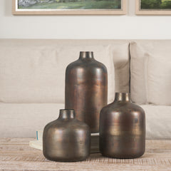 Daya Antiqued Gold Short Metal Vase