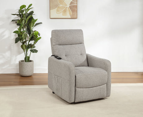 Dayes Taupe Upholstered Power Lift Recliner Chair - Ornate Home