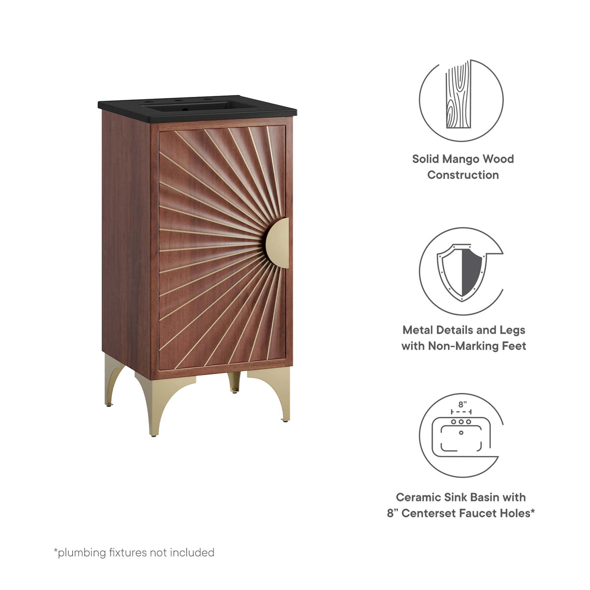 Daylight Black/Walnut 18" Bathroom Vanity - Ornate Home